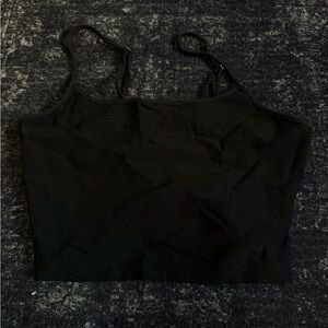 Black Ribbed Cropped Cami Tank Top